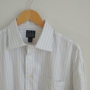 Jos A Bank 17 1/2 Signature Collection Mens white dress shirt grey blue stripe